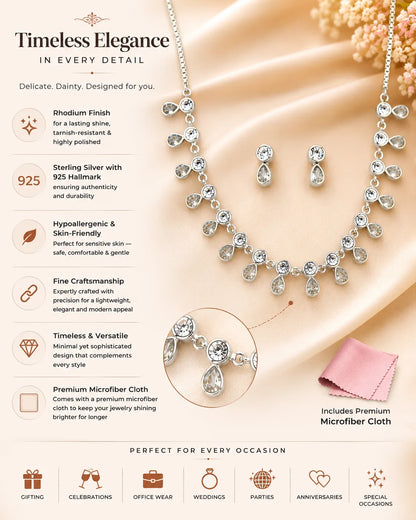 Illustria White Studded Rhodium Necklace Set 3