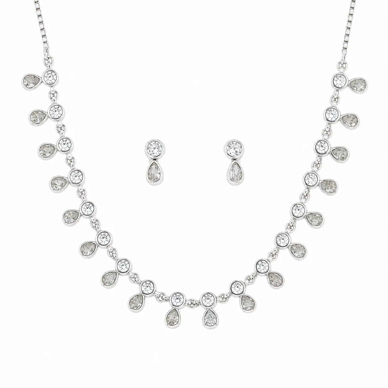 Illustria White Studded Rhodium Necklace Set 4