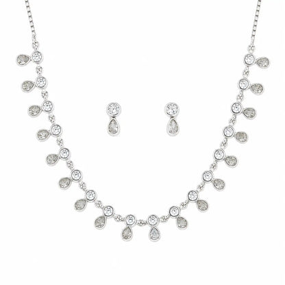 Illustria White Studded Rhodium Necklace Set 4