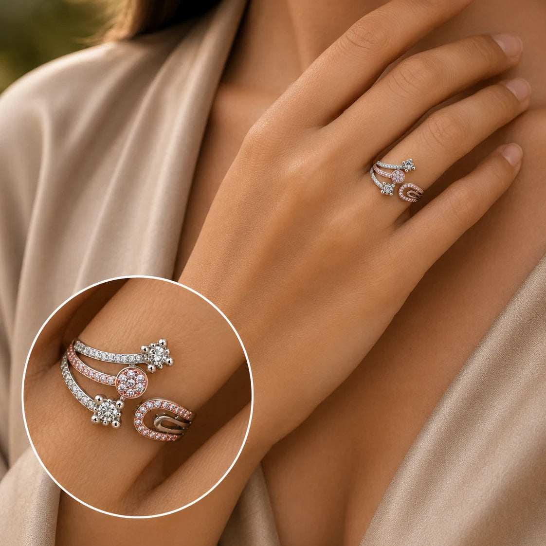 Imperia Rose Gold & Rhodium Adjustable Ring for Women 2