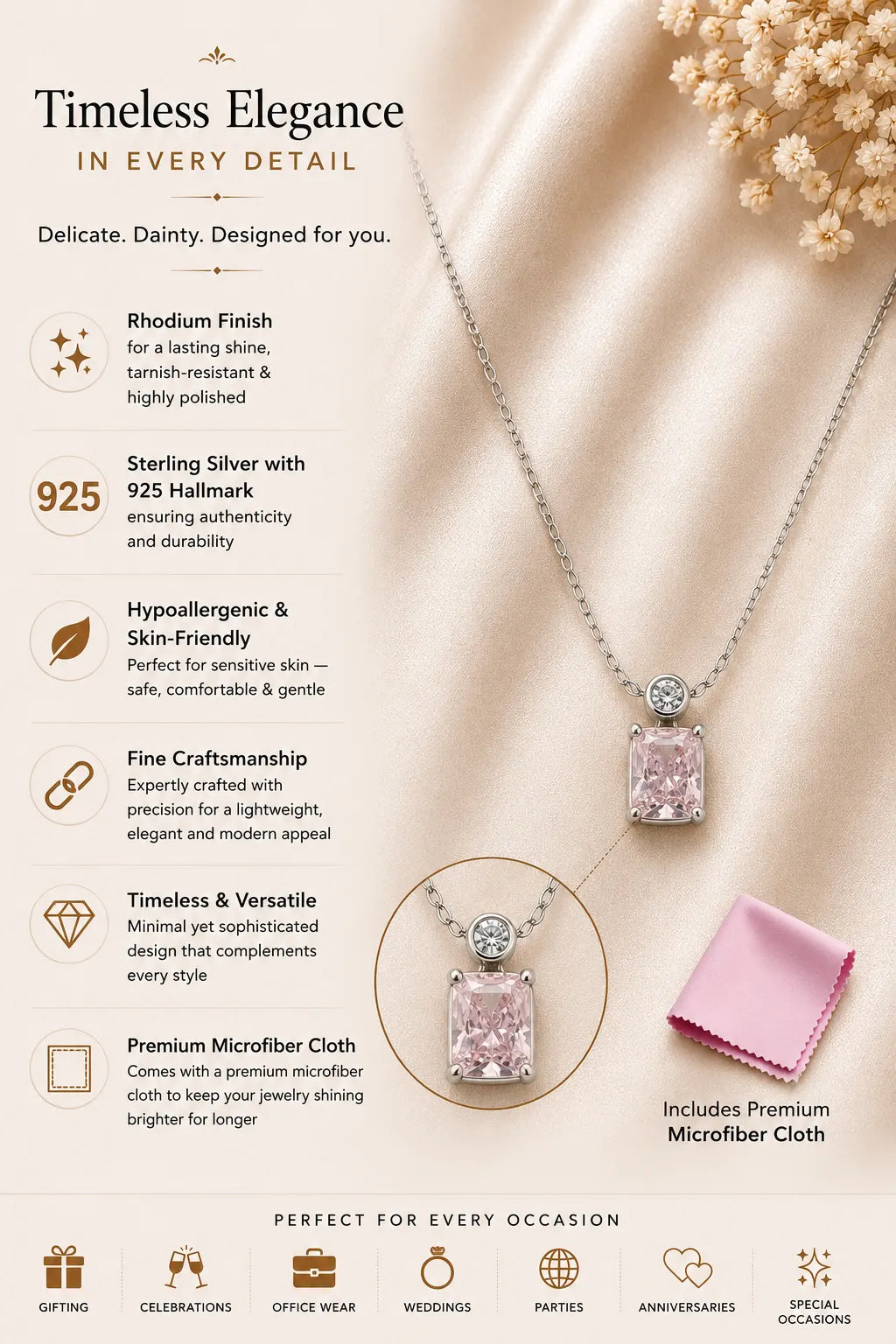Impression Blush Studded Rhodium Necklace 3