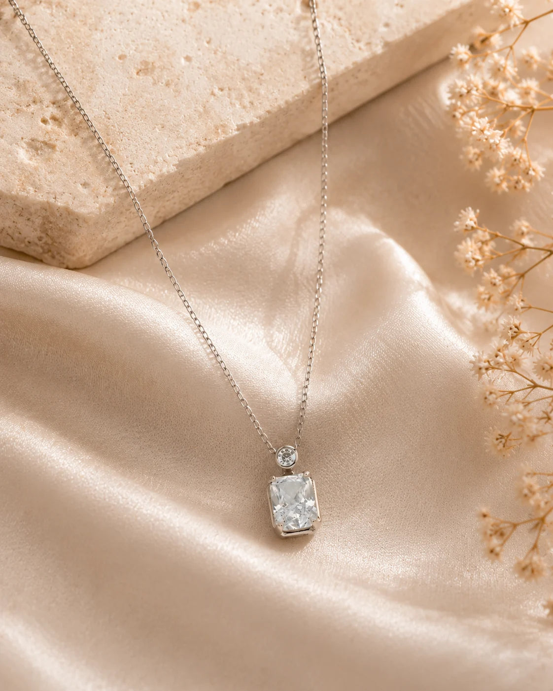 Impression White Studded Rhodium Necklace 1