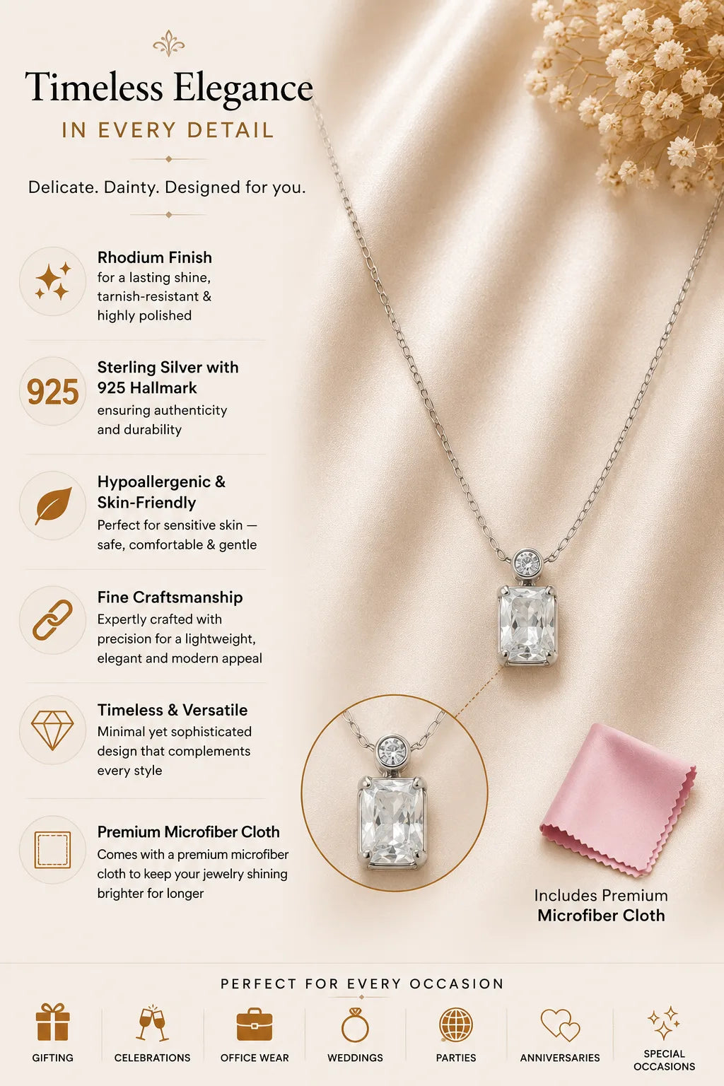 Impression White Studded Rhodium Necklace 3