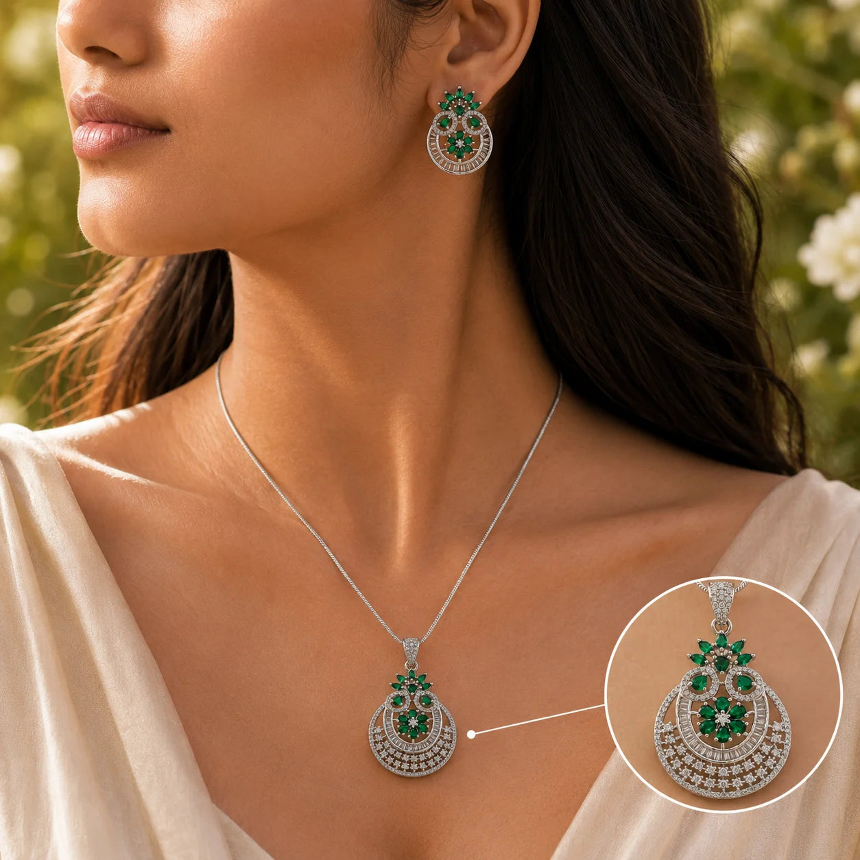 Inspired Studded Pendant Set with Chunky Snake Chain 2