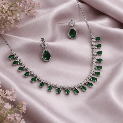 Jaded Beauty Rhodium Necklace Set 1