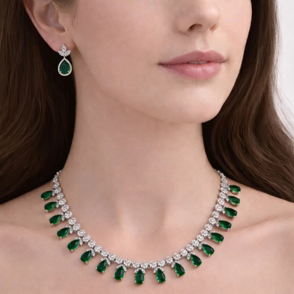 Jaded Beauty Rhodium Necklace Set 4