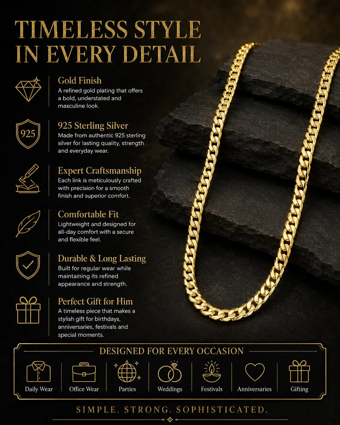 Kingmaker Gold Plated Curb Chain for Men 3
