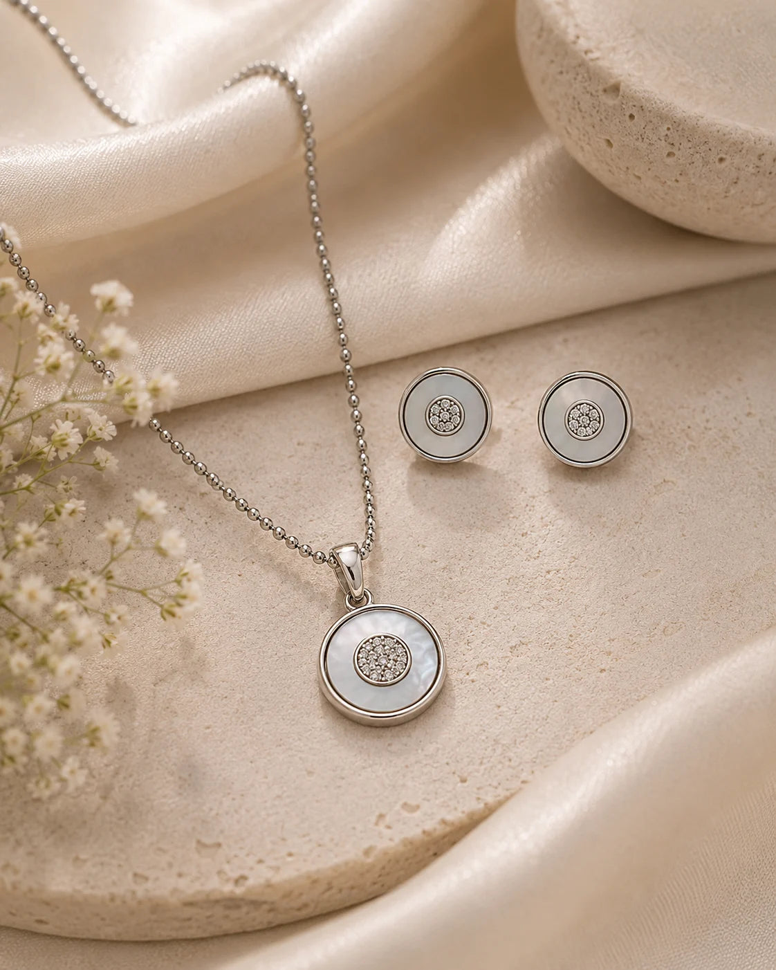 La Blanca MOP Studded Rhodium Pendant Set 1