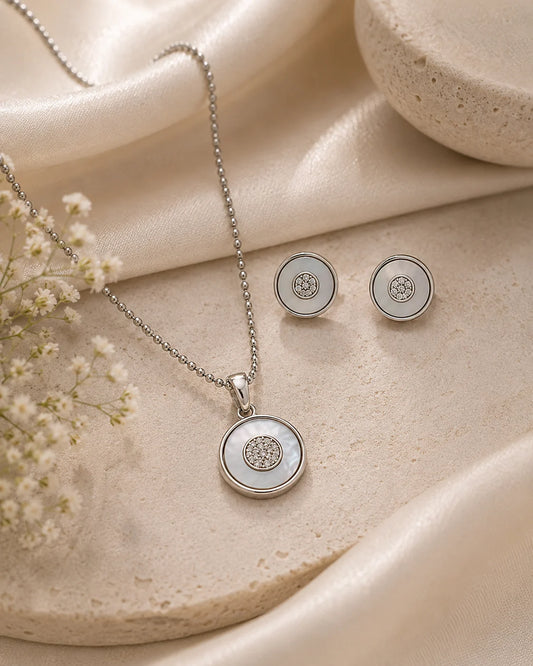 La Blanca MOP Studded Rhodium Pendant Set 1