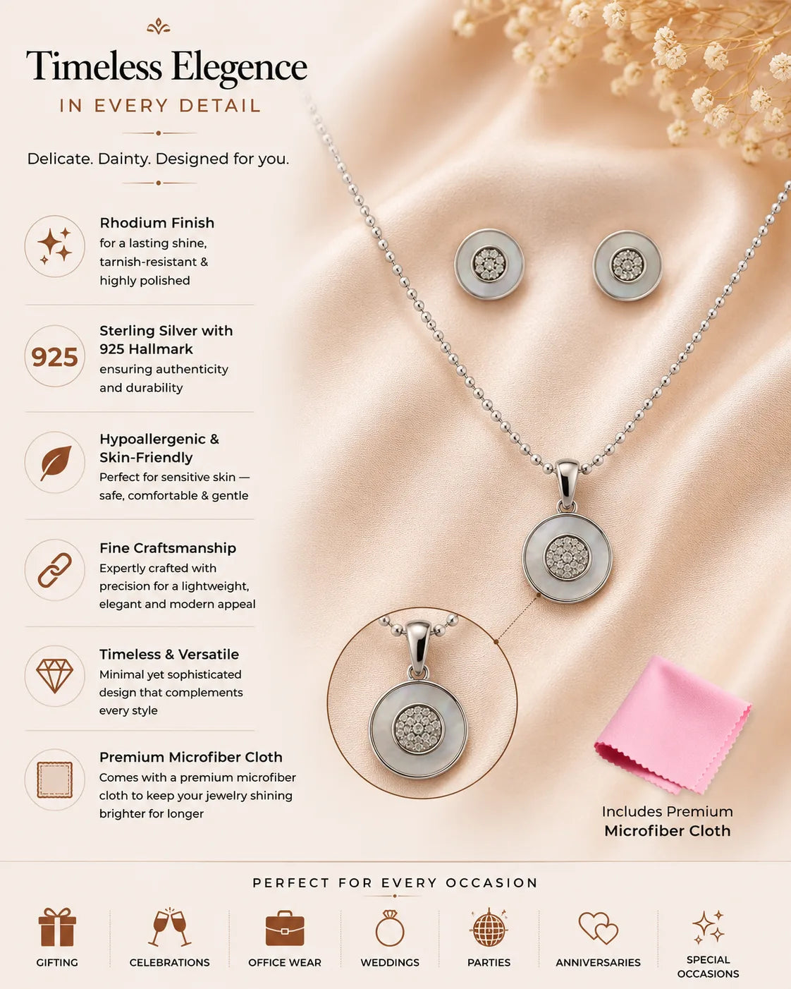 La Blanca MOP Studded Rhodium Pendant Set 3