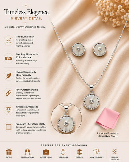 La Rosa MOP Studded Rhodium Pendant Set 3