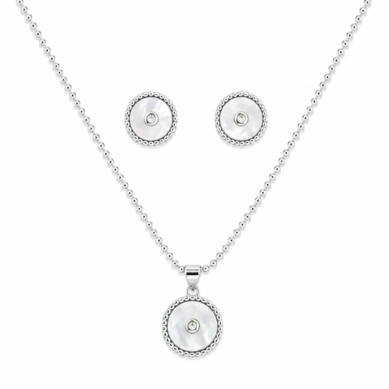 La Rosa MOP Studded Rhodium Pendant Set 4