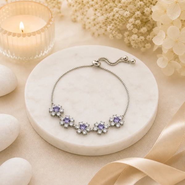 Lavender Bloom Adjustable Studded Rhodium Bracelet for Women 1