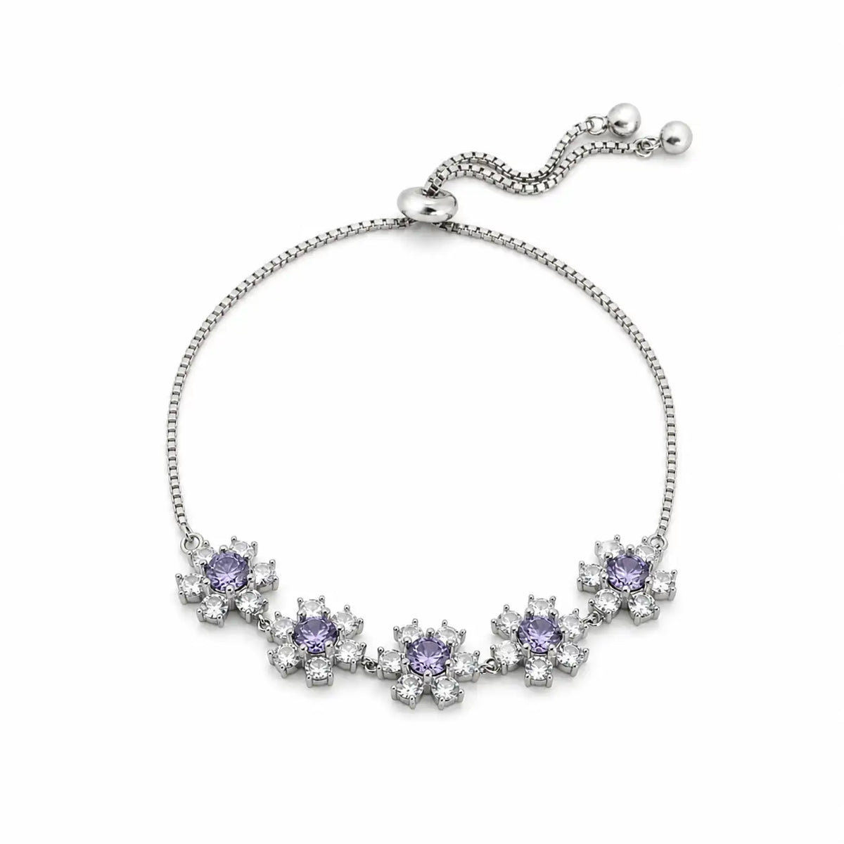 Lavender Bloom Adjustable Studded Rhodium Bracelet for Women 4