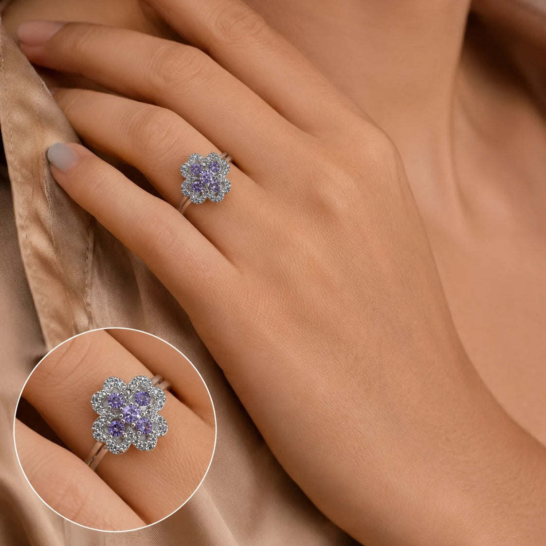 Lavender Love Studded Adjustable Ring for Women 2
