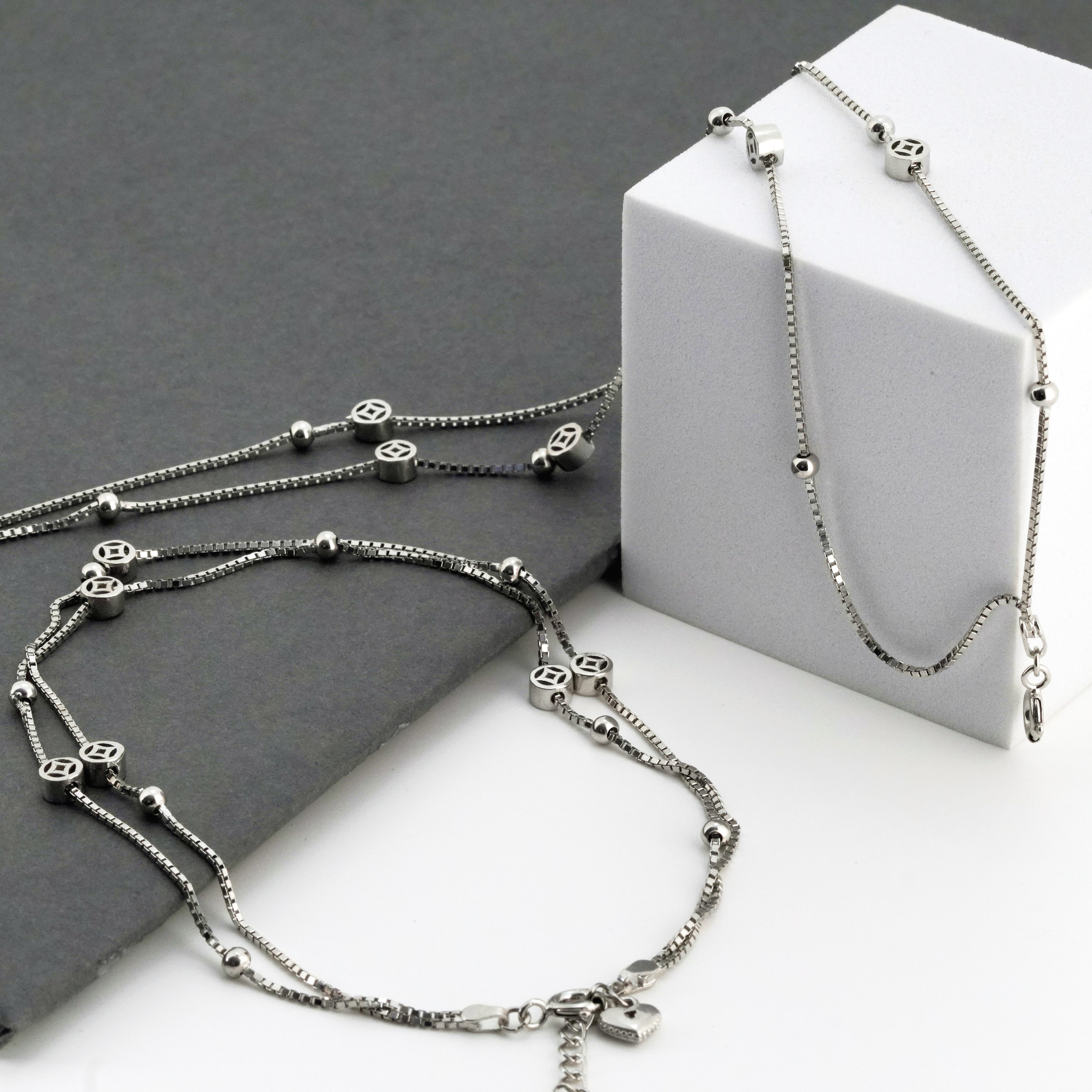 Layers Minimal Rhodium Anklet 1 