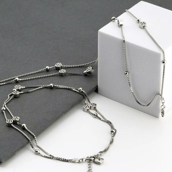 Layers Minimal Rhodium Anklet 1