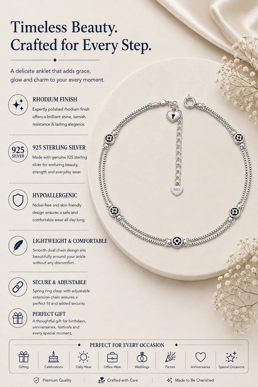 Layers Minimal Rhodium Anklet 3