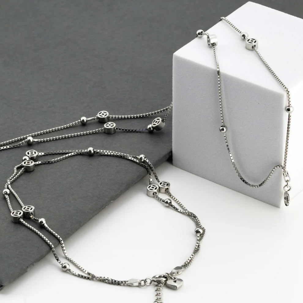Layers Minimal Rhodium Anklet 8