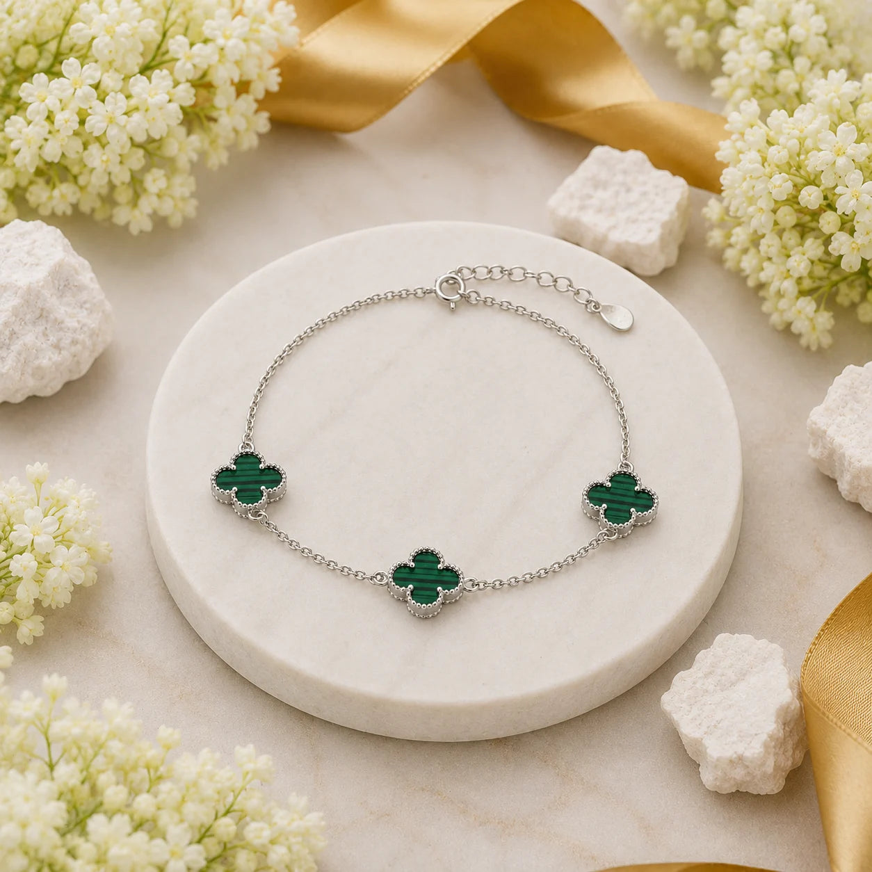 Leayluck Malachite Rhodium Bracelet for Women 1
