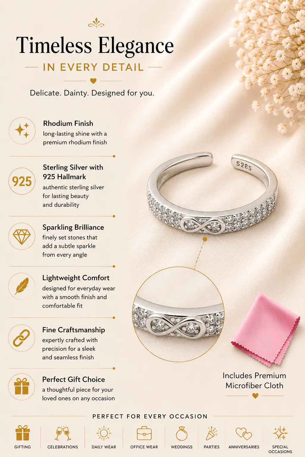 Loveband Studded Rhodium Toe Ring  3
