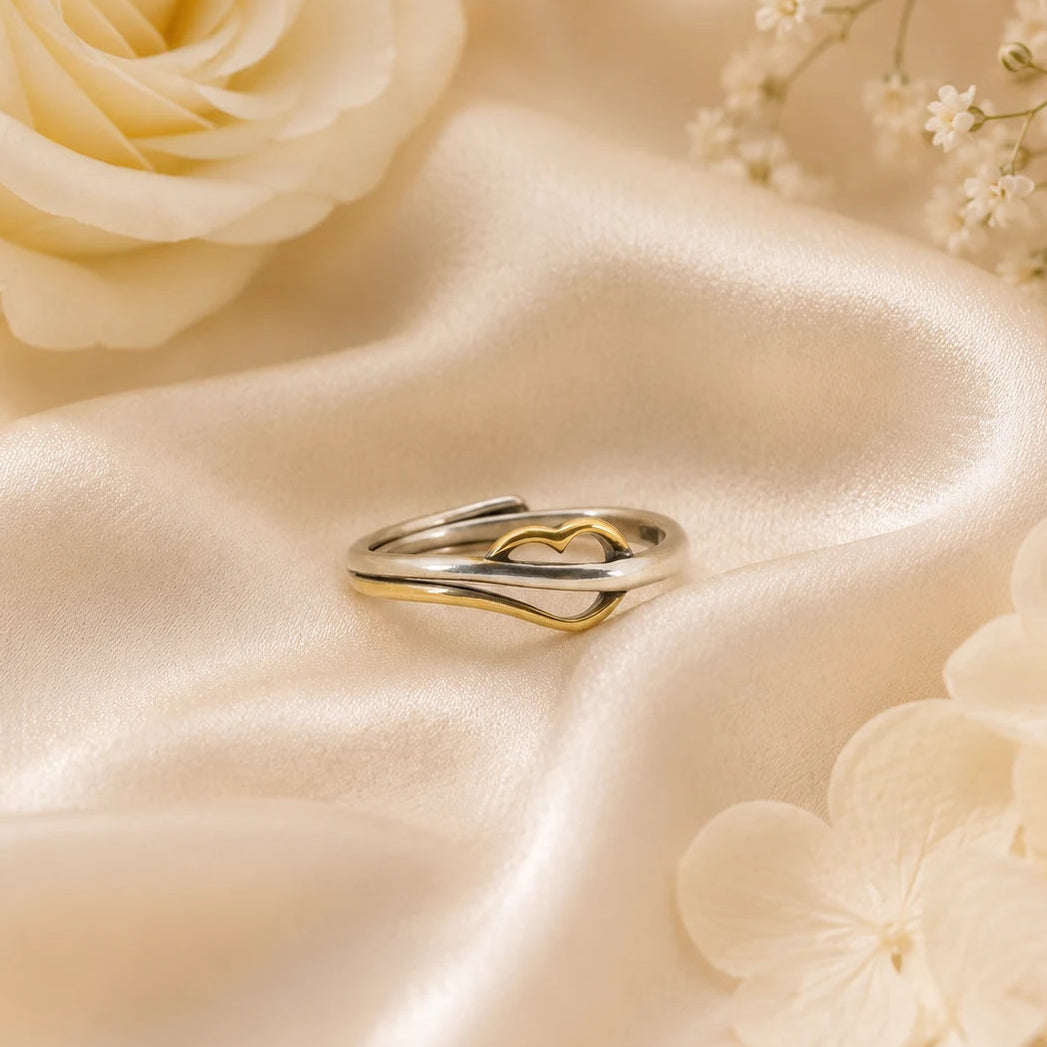 Lovebreeze Adjustable Oxidised & Gold Plated Ring for Women 1