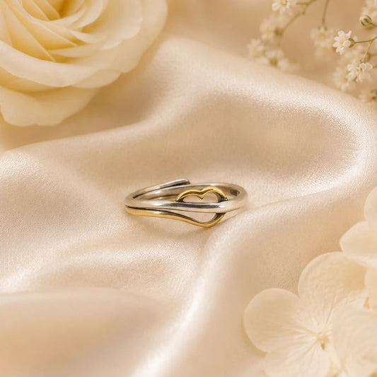 Lovebreeze Adjustable Oxidised & Gold Plated Ring for Women 1