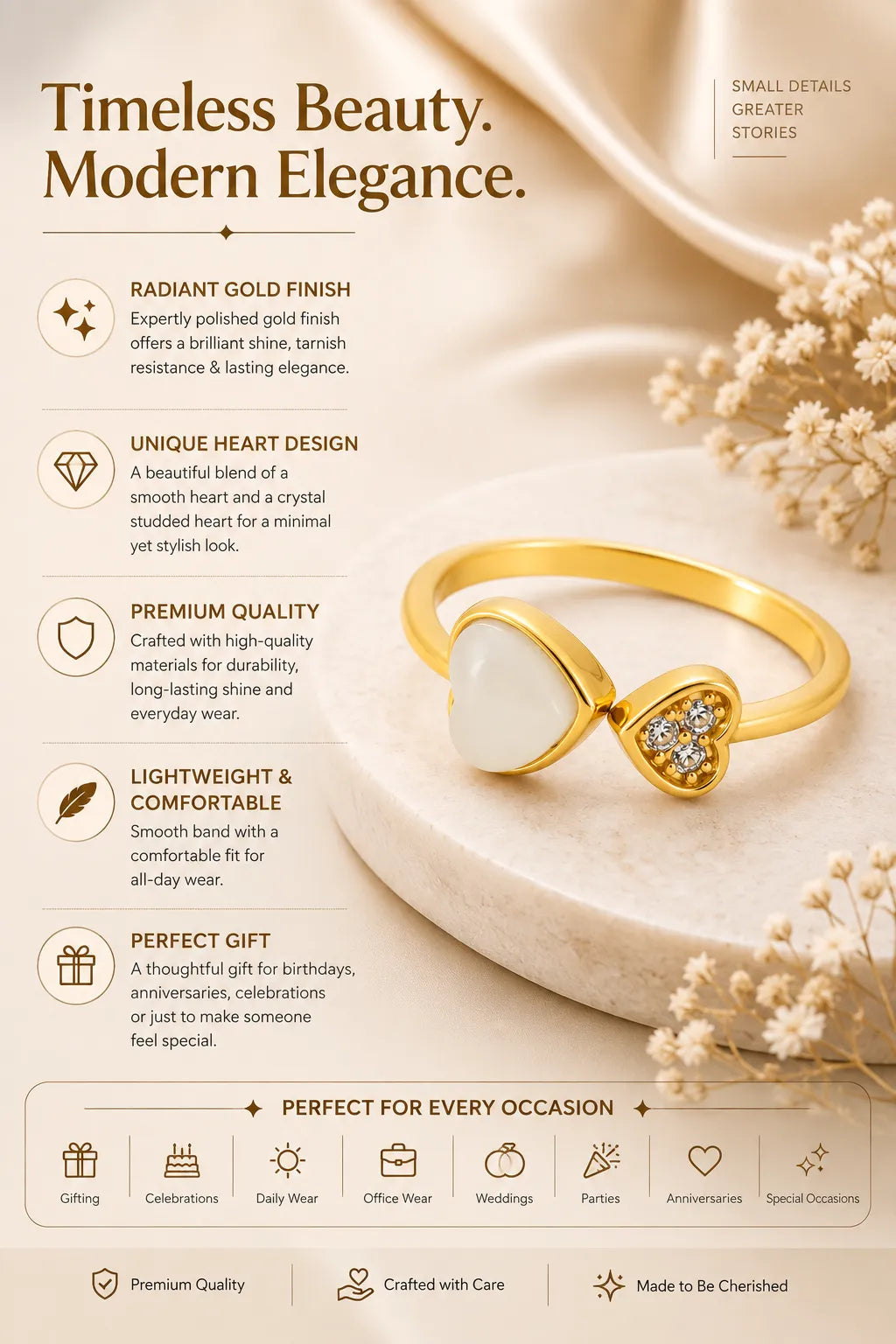 Lovedrop Gold Plated Adjustable Ring for Women 3