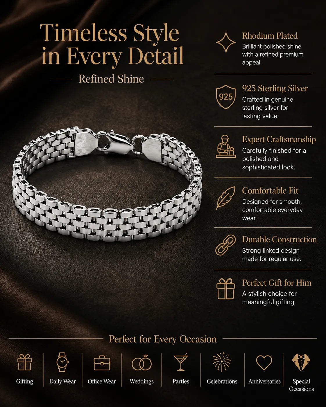 Maverick Chunky Rhodium Plated Bracelet for Men 3