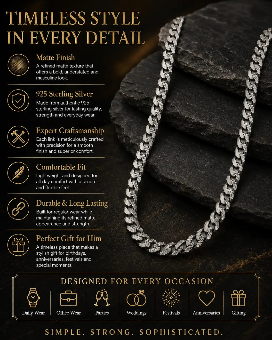 Midnight Signature Cuban Matte Chain for Men 3