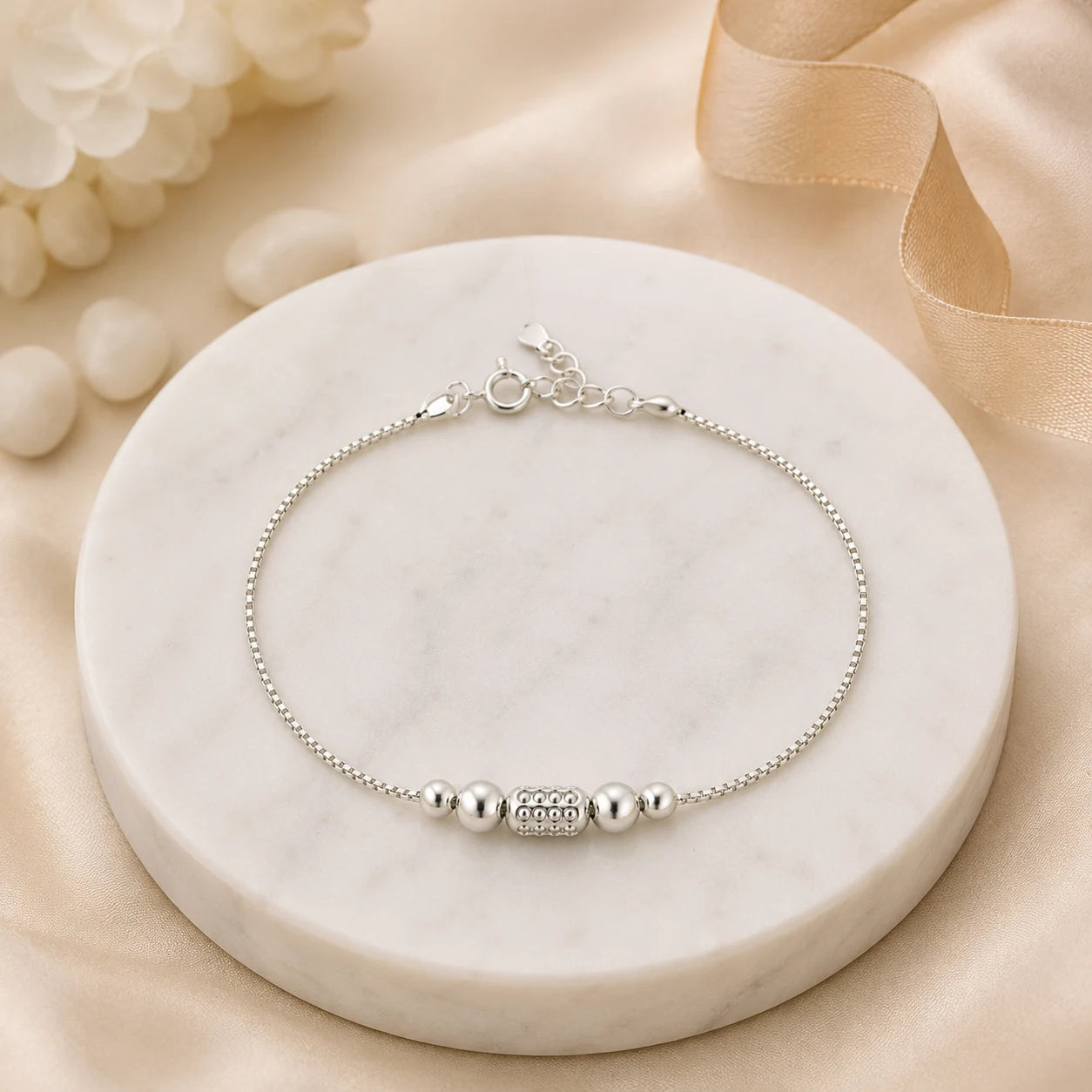 Minimal Beads Silver Bracelet for Women 1