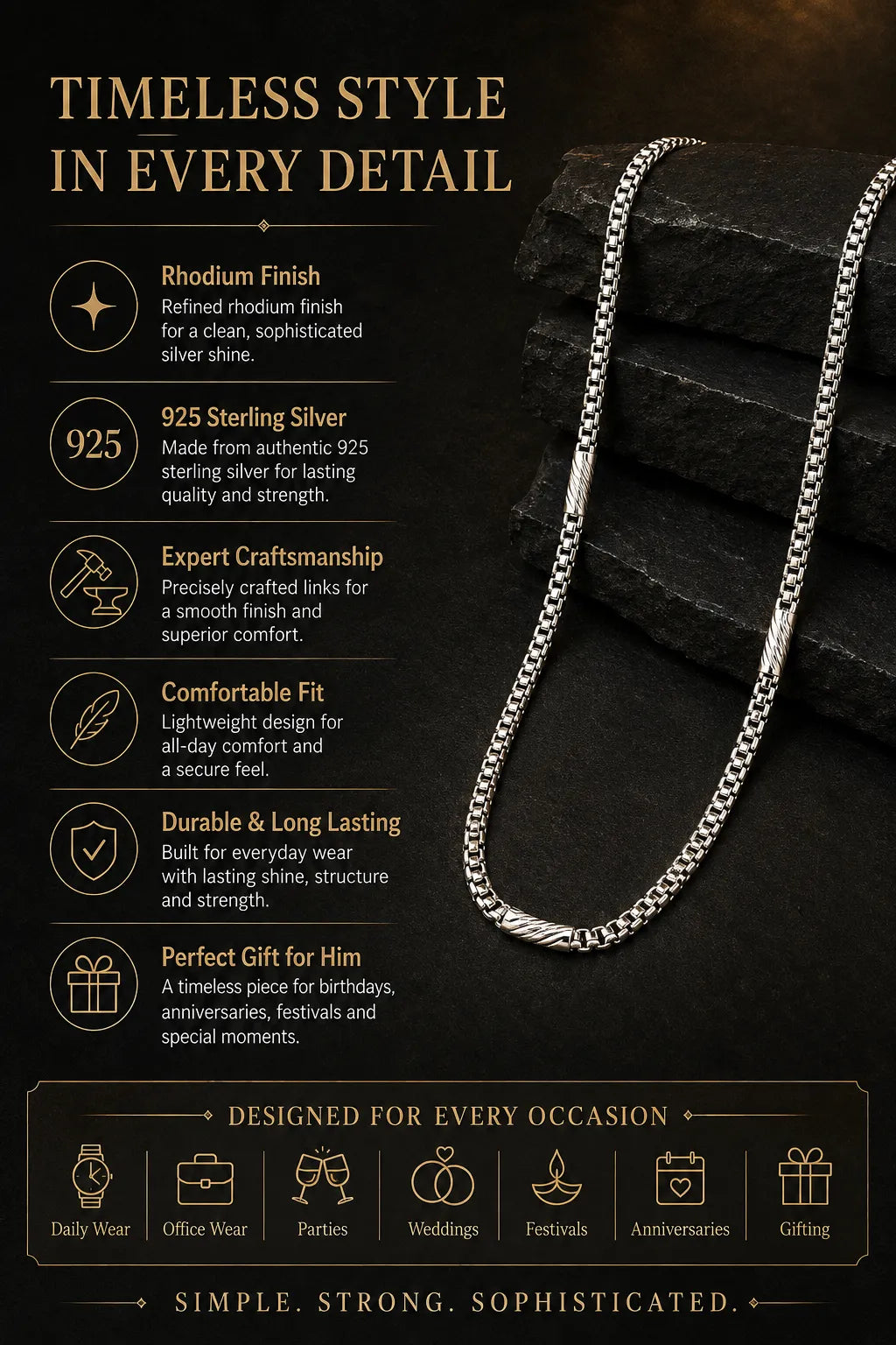 Monarch Rhodium Plated Chain for Men 3
