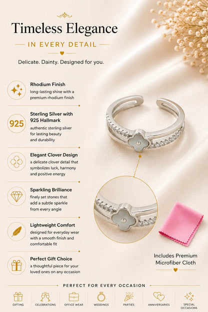 Moonclover Studded Rhodium Toe Ring 3