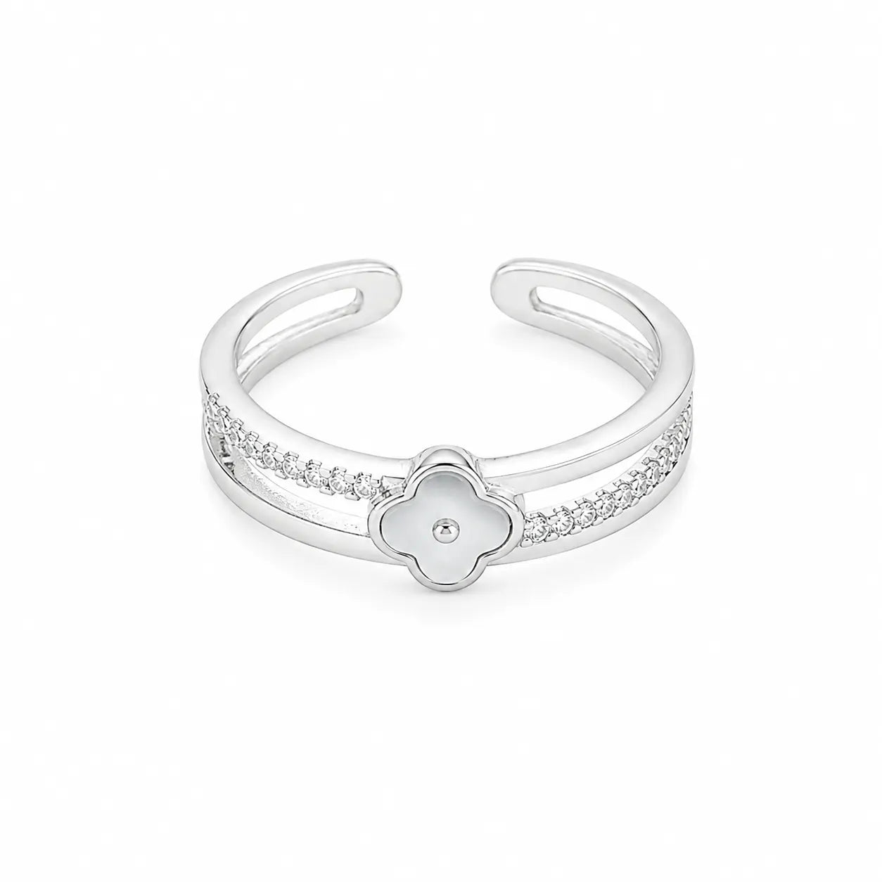 Moonclover Studded Rhodium Toe Ring 4