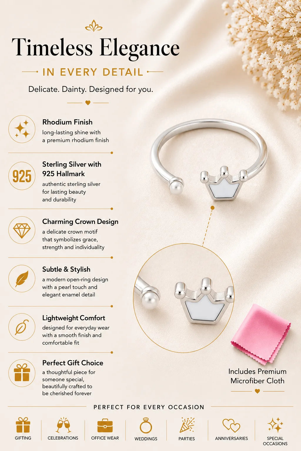 Mooncrown Enamel Rhodium Toe Ring 3