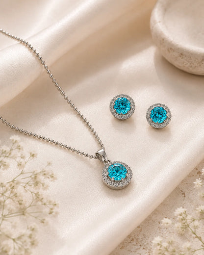 Mystelle Azure Studded Rhodium Pendant Set 1