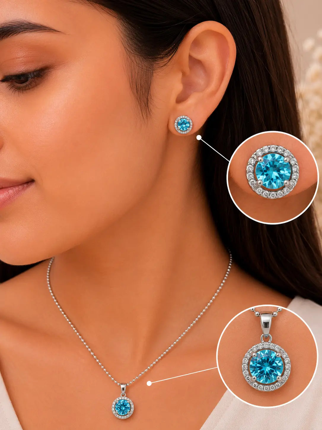 Mystelle Azure Studded Rhodium Pendant Set 2