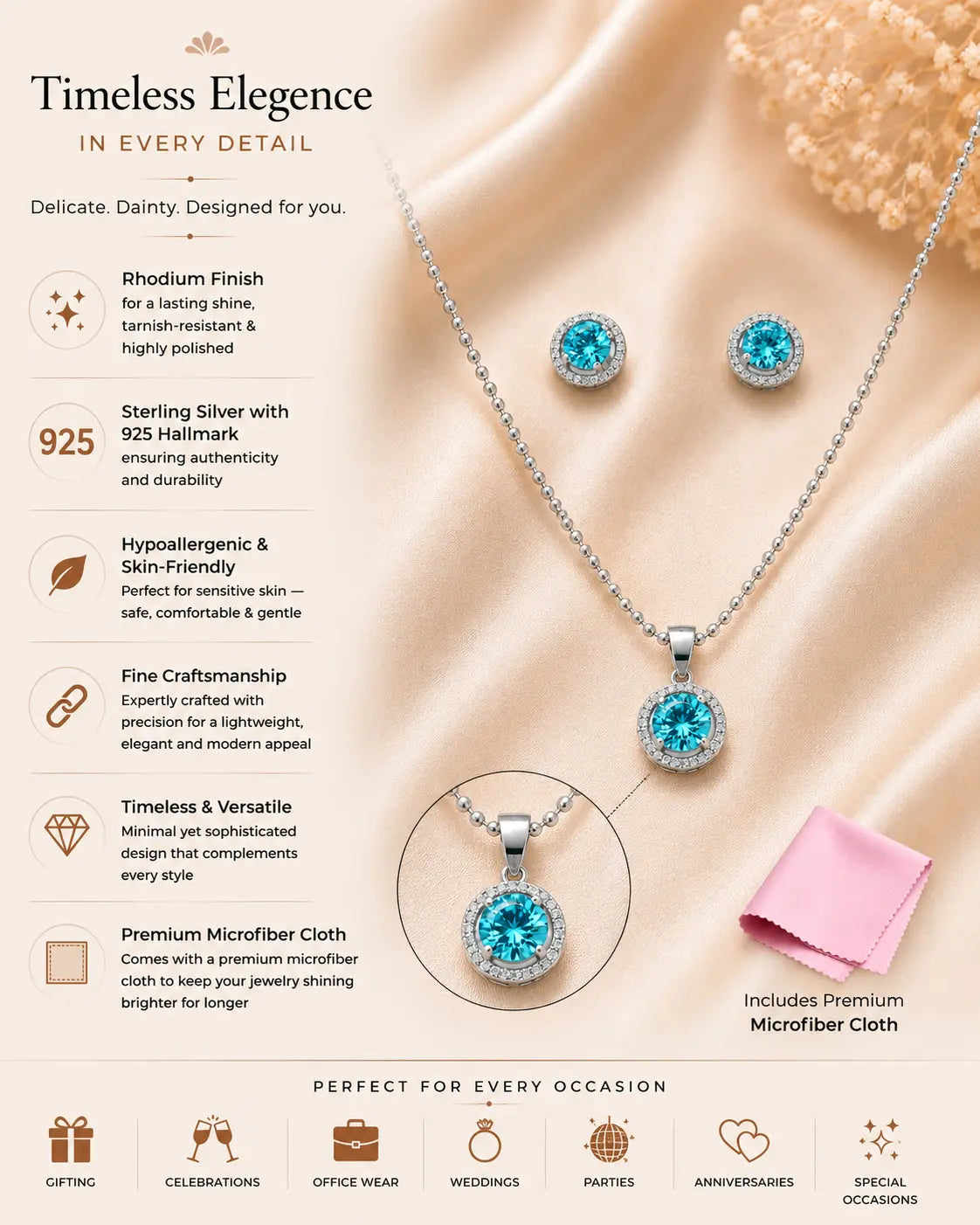 Mystelle Azure Studded Rhodium Pendant Set 3