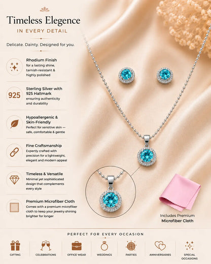 Mystelle Azure Studded Rhodium Pendant Set 3