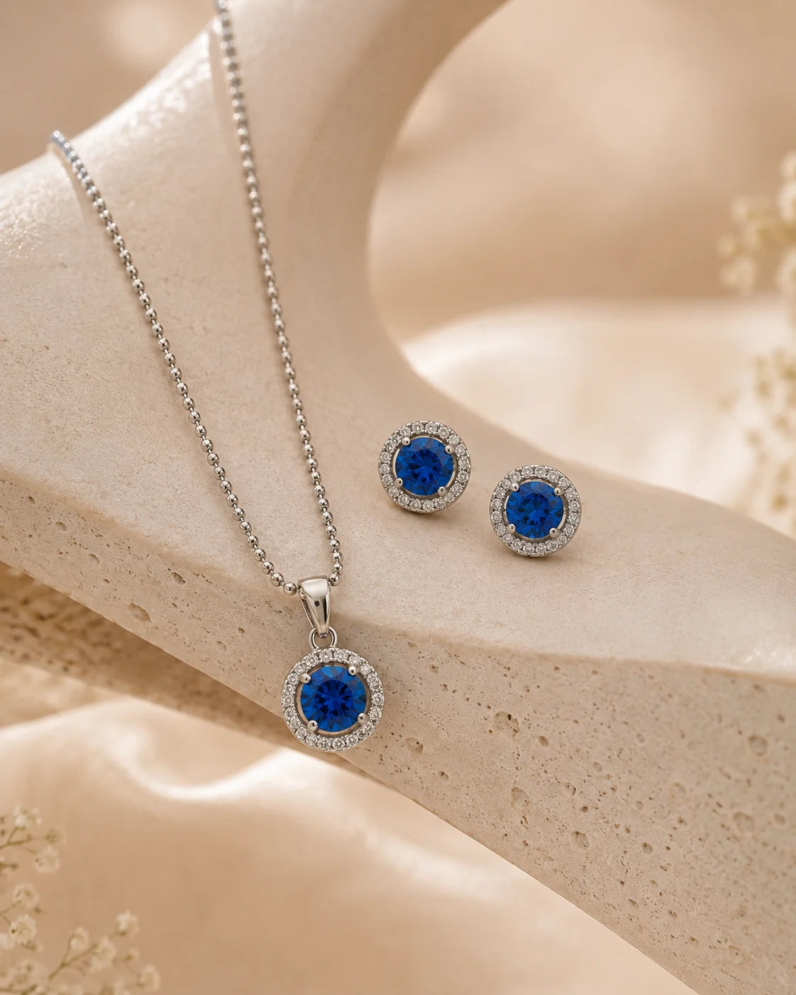 Mystelle Blue Studded Rhodium Pendant Set 1
