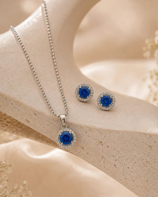 Mystelle Blue Studded Rhodium Pendant Set 1