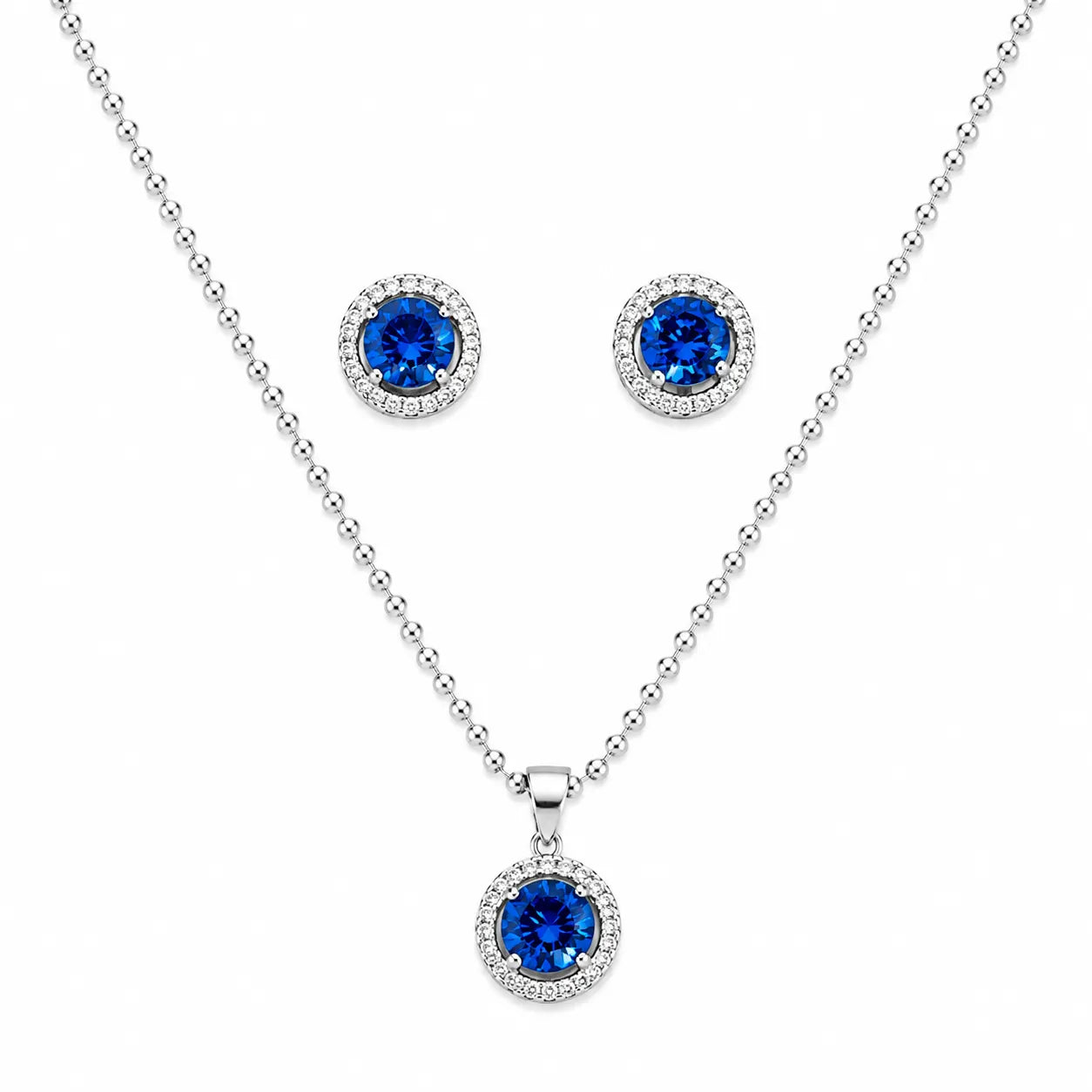 Mystelle Blue Studded Rhodium Pendant Set 4