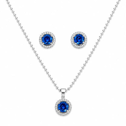Mystelle Blue Studded Rhodium Pendant Set 4