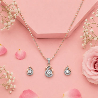Mystique Studded Rose Gold & Rhodium Pendant Set with Removable Chain 1