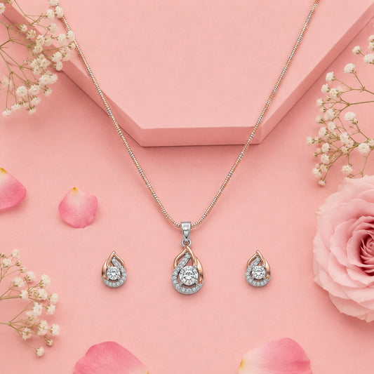 Mystique Studded Rose Gold & Rhodium Pendant Set with Removable Chain 1