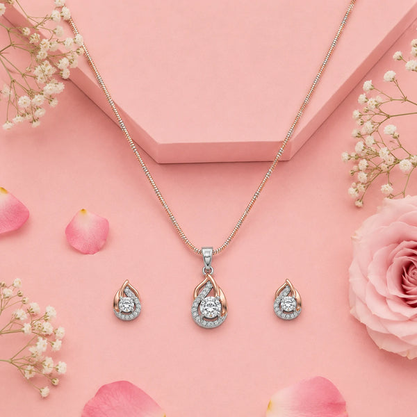 Mystique Studded Rose Gold & Rhodium Pendant Set with Removable Chain 1