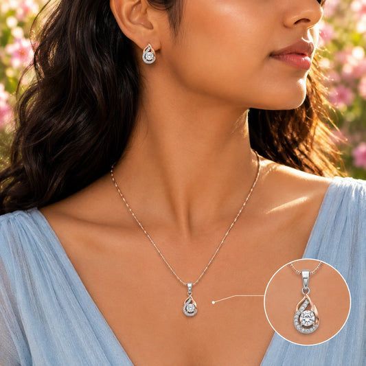 Mystique Studded Rose Gold & Rhodium Pendant Set with Removable Chain 2