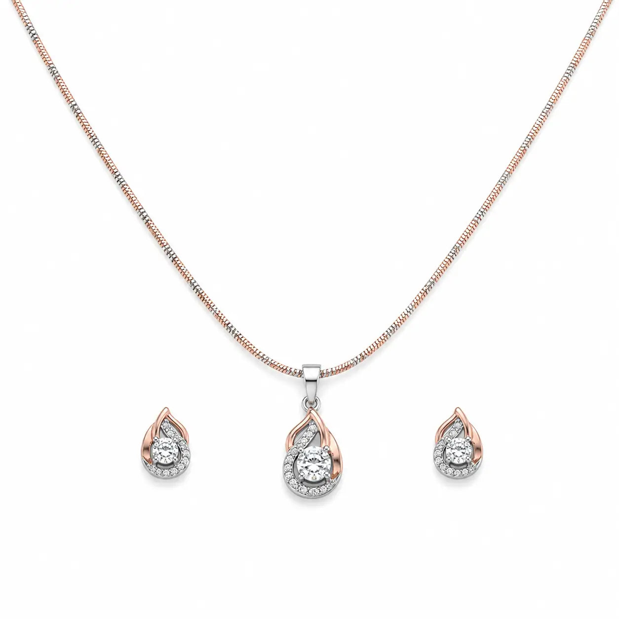 Mystique Studded Rose Gold & Rhodium Pendant Set with Removable Chain 3