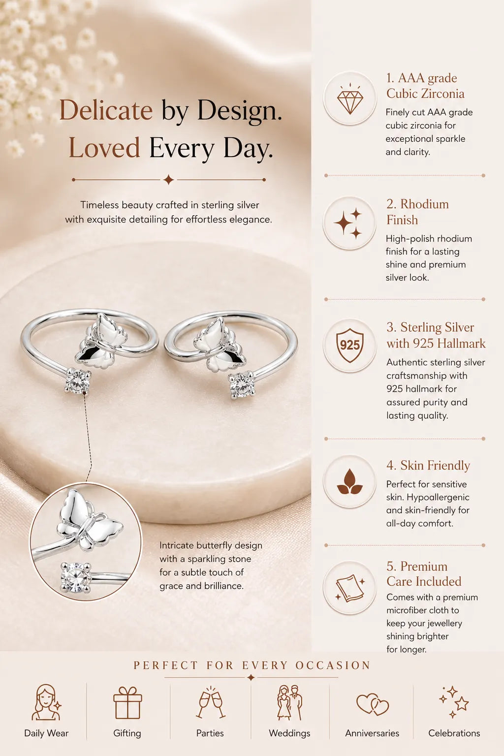 Nectar Rhodium Toe Rings 3