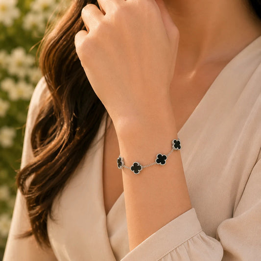 Noir Clover Studded Rhodium Bracelet for Women 2